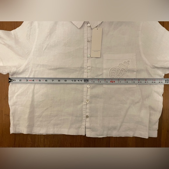 Calypso St Barth NWT 100% Linen White Blouse Top Cropped Button XL - Picture 5 of 9